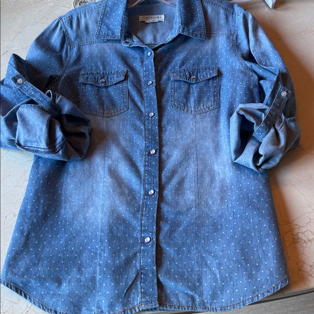 Cavalini Light Blue Polka Dot Denim Shirt